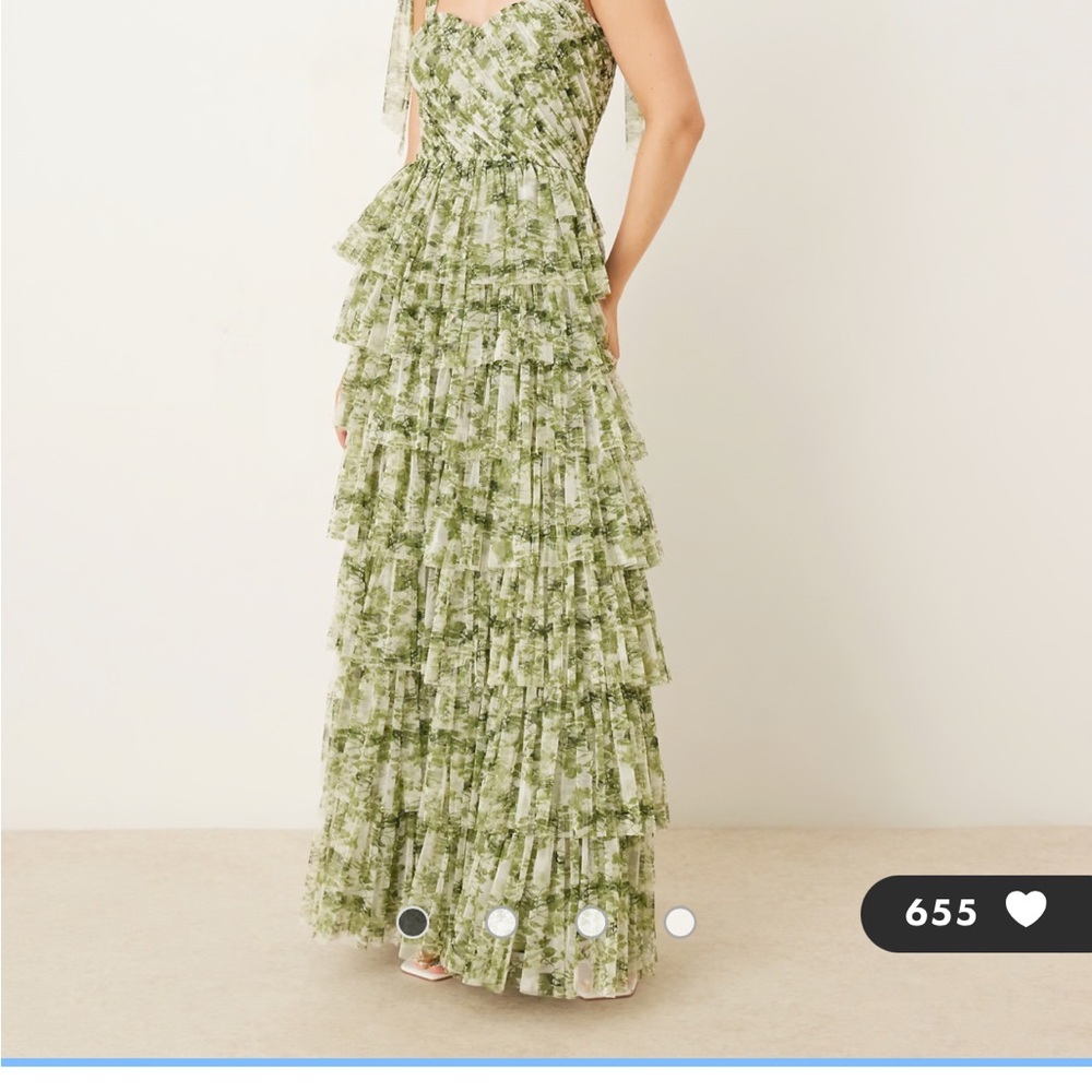 Tiered Green Floral Maxi Dress